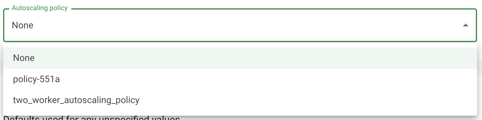 Screenshot of 'Autoscaling policy' dropdown showing three different options.